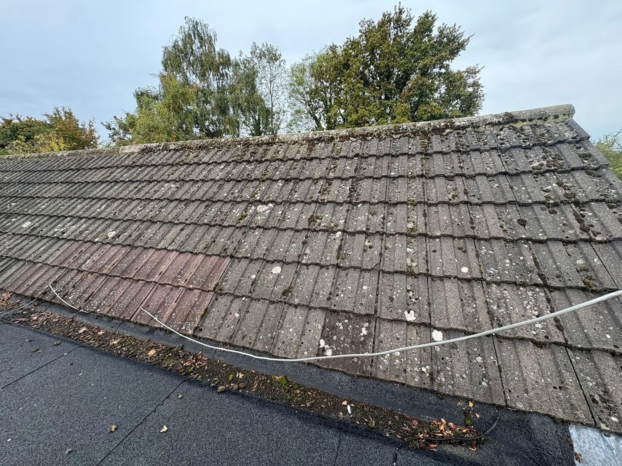 Roof scraping or brushing work in progress