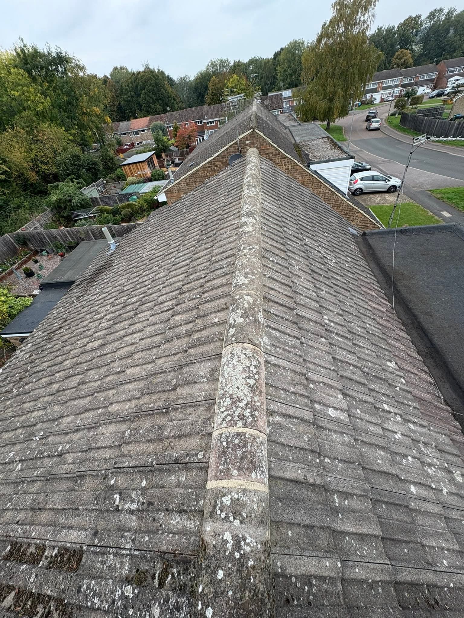 Low-pitch or bungalow roof from working position