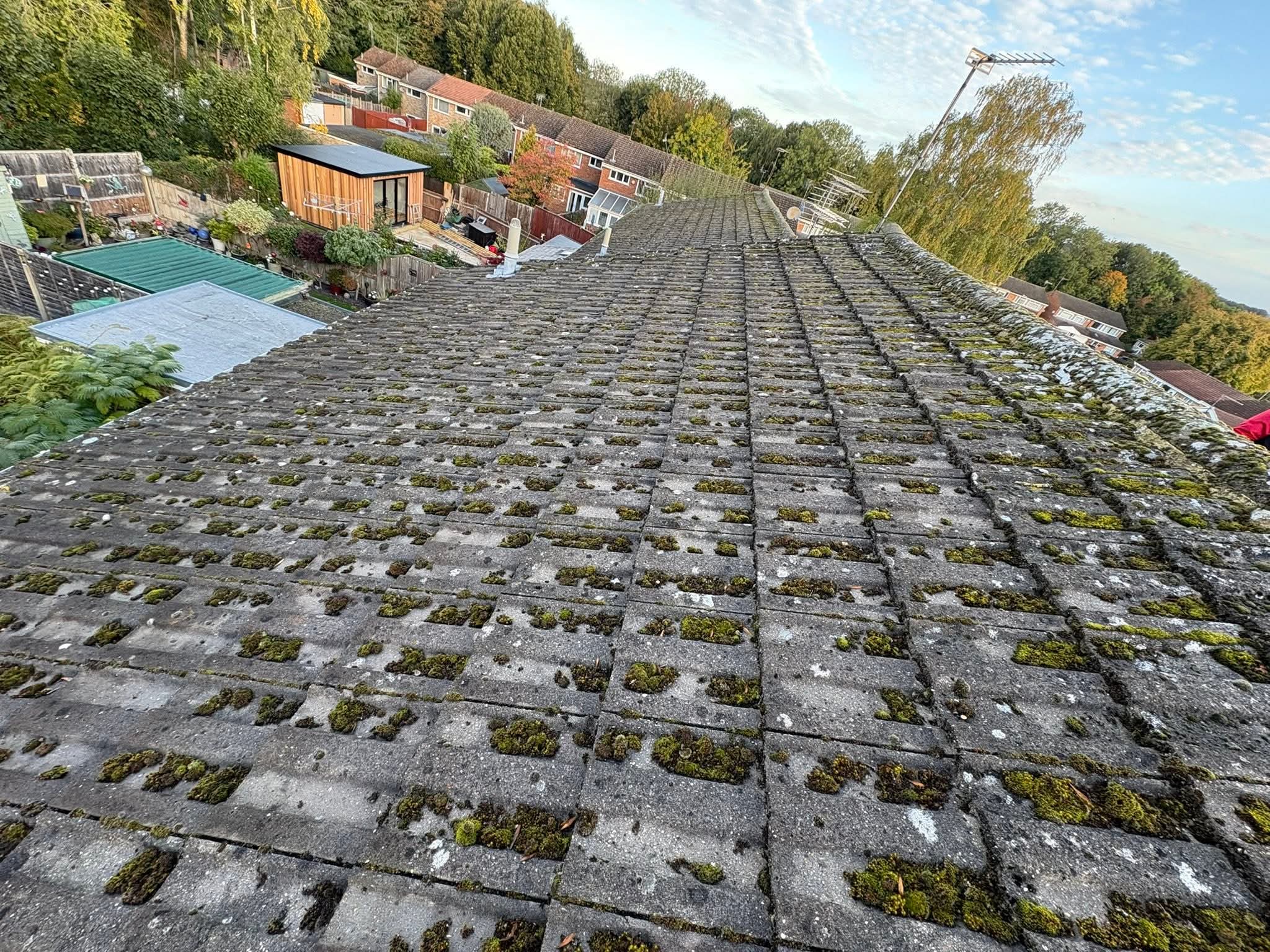 Steep tile roof accessed safely for cleaning